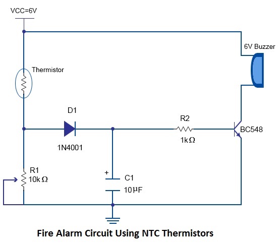 使用NTC热敏电阻的火警电路